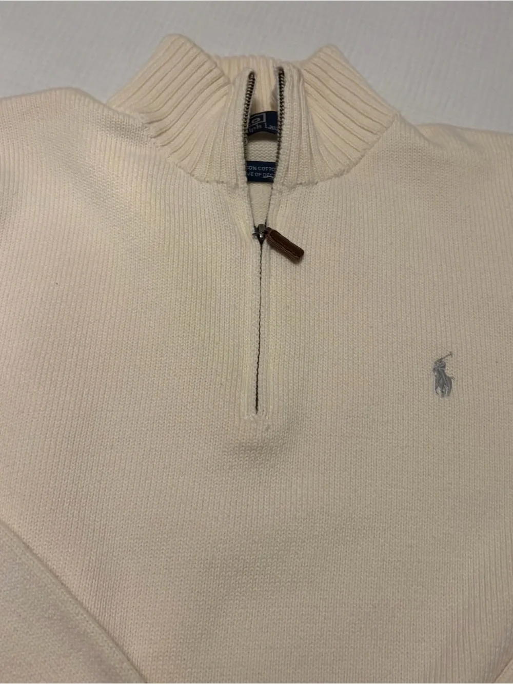 Ralph Lauren Polo Cream Logo 100% Cotton Quarter Zip Sweater Sz XL X-Large